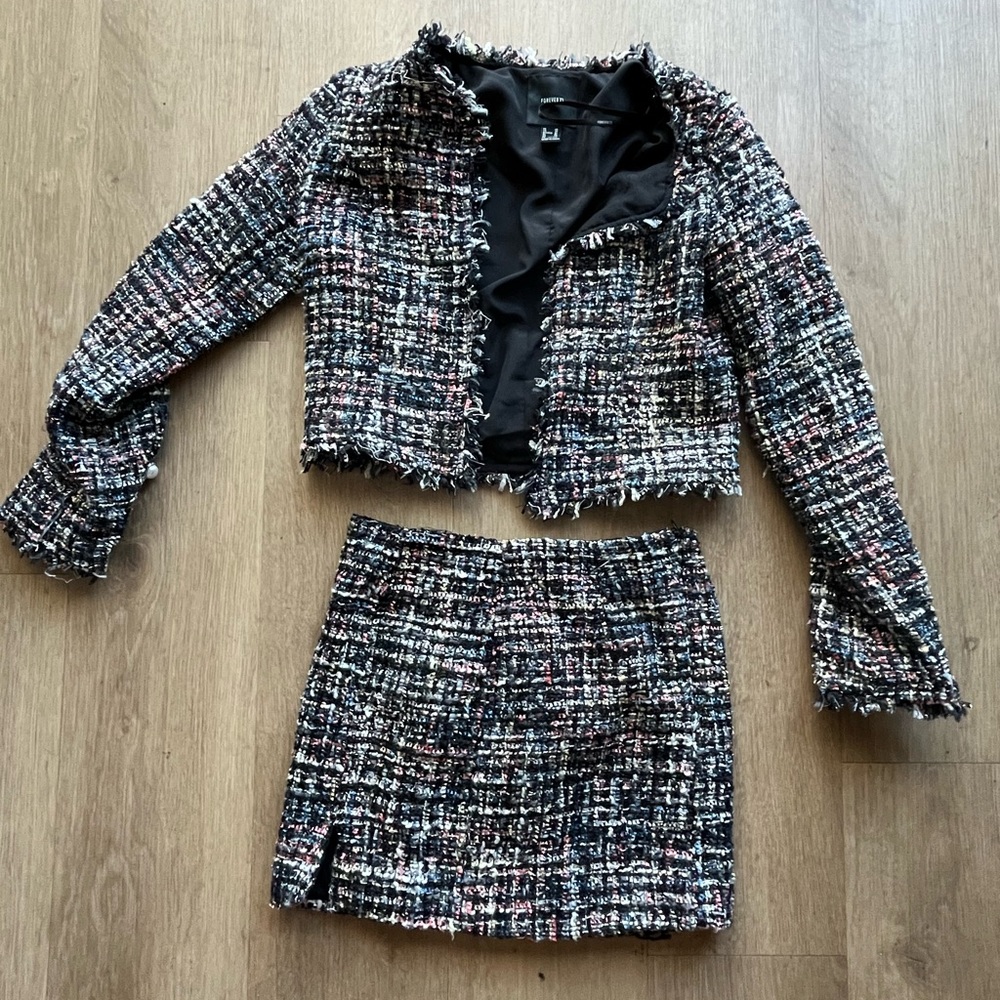 Forever 21 Black Multi Tweed Two-Piece Skirt Set